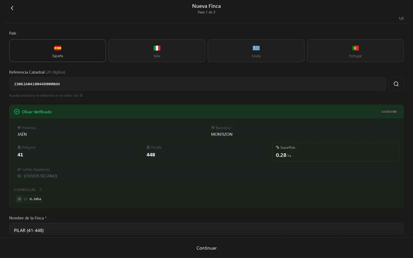 Da de alta una finca nueva en menos de un minuto