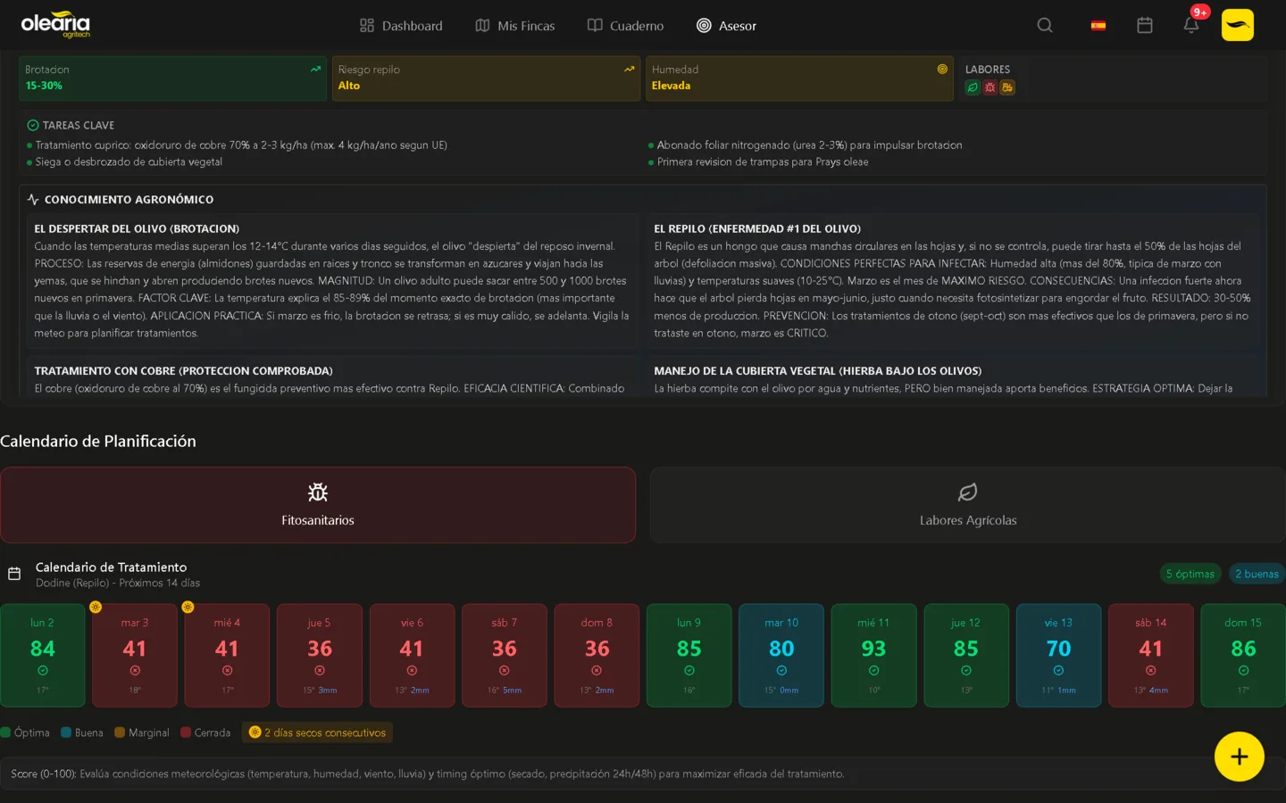 Te dice qué hacer en tu olivar, cuándo y por qué