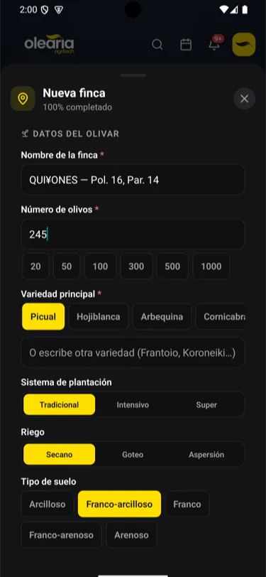 Da de alta una finca nueva sin escribir un dato