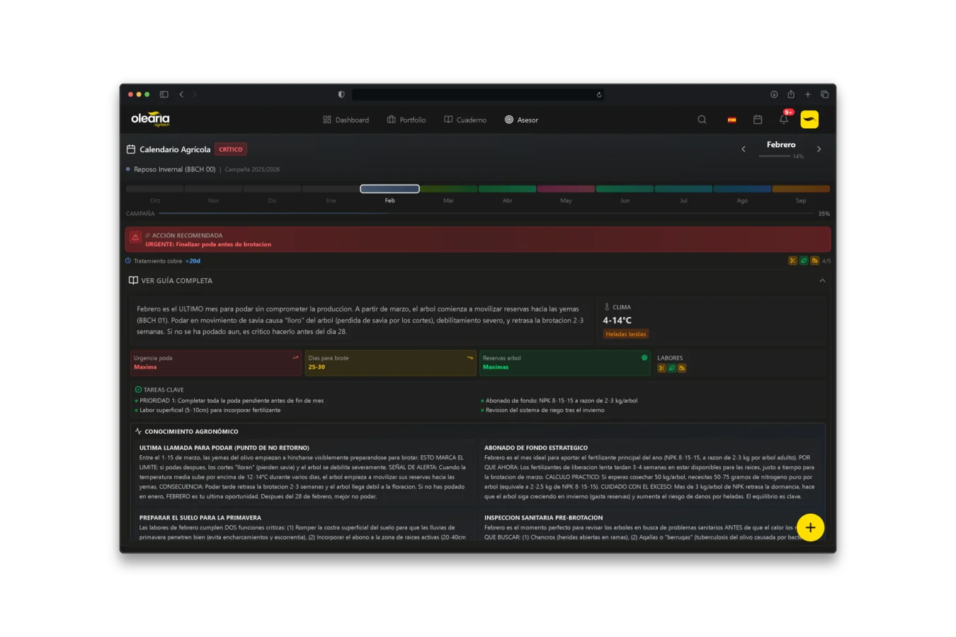 Agricultural calendar with AI recommendations